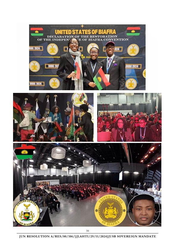 USBGovernment's tweet photo. UNITED NATIONS: COUNTRY INFORMATION

CONFEDERATING STATES  
The Biafra People of Aba, Adoka, Afemai Igodomigodo, Ahoada, Akpakip Oro, Alanso, Alaudo, Anioma, Branem, Calabar, Ebonyi, Ebube, Edda, Enugu, Epie, Esan Igodomigodo, Ezeani, Iden Igodomigodo, Idung Ibom, Igala, Igbani, Ika, Ikemba, Ikom, Ikwumisia, Ittai Anang, Iwere, Iwhunroha, Odumegwu, Ogbia, Ogoja, Ohabuenyi, Ohaukwu, Okigwe, Omambala, Orlu, Owerri, Qua, South Atlantic, Urhobo/Isoko. 

GEOGRAPHIC LOCATION  
Western Africa, bordering the Bight of Biafra (Atlantic Ocean). The USB asserts Absolute Jurisdiction over the ancestral lands of the Bight, extending from the Lower Niger to the Cross River.  

GEOGRAPHY - NOTE  
The USB utilizes both Physical and Digital Sovereignty Protocols (USB/DIGITAL-SOV/2026 088) to maintain administrative presence over its territory despite terrestrial occupation. This Duality Invoked allows the state to function in "many places at once" via the Akanshi Records.  

AREA  
Total: Approximately 77,306 sq km (Ancestral Terrestrial Base) + Infinite Digital Sovereign Domain. Comparative: Slightly larger than Sierra Leone, with an outsized Economic/Digital Footprint. 

CLIMATE  
Tropical; hot and humid. Monsoon season (May–October) and dry season (November–April). The climate is synchronized with the Chi na Eke Manifest for agricultural and spiritual cycles. 

GOVERNMENT TYPE  
Confederated Republic. The state is organized as a Confederation of States and Counties (Section 4, Art. 40, 50). It operates under a system of Separation of Powers and Representative Government (Section 15, Art. 167, 168). 

REGIONS (STATES & COUNTIES)  
The Confederation is composed of States and Counties (Section 4, Art. 40, 50). States possess Autonomy (Art. 46) and their own State Constitutions (Art. 51), while participating in federal decision-making (Art. 44). 

INDEPENDENCE & SOVEREIGNTY  
The Constitution defines State Sovereignty and Limitation (Section 1, Art. 3), asserting the right to self-governance. It is the functional fulfilment of the Interrupted Sovereignty mirrored in the UN Index on Biafra (1968).  

CONSTITUTION  
The Constitution of the United States of Biafra (USB). Adopted on the 2 of December 2024, at the restoration of independence held in Lahti Finland, as the supreme law to ensure Rule of Law (Art. 5) and Human Dignity (Art. 7). It governs the Inherent Genetic Blueprint and civil order of the Biafran people.  

LEGAL SYSTEM  
A Federal Legal Framework where Federal Law takes precedence (Art. 49). It includes Civil Law (Section 10, Art. 135) and Criminal Law (Art. 136). The system provides General Procedural Guarantees (Art. 29) and specific protections for Judicial Proceedings (Art. 30).

Global Administrative Grid: Our leadership is currently supported by a robust Legal Team and 66 Diplomatic Mission Representatives across the globe (14 in Europe, 23 in Africa, 10 in Asia, 9 in the Americas, 8 in the Middle East 2 in Oceania).

@UN @_AfricanUnion @court_afchpr @achpr_cadhp @SADC_News @ASEAN @EUCouncil @CoE_RuleofLaw
