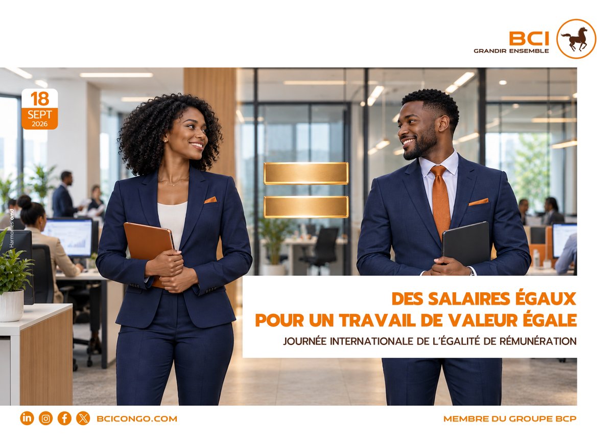 BciCongo's tweet photo. ⚖️ Journée internationale de l’égalité de rémunération

« Des salaires égaux pour un travail de valeur égale »
Le talent n’a pas de genre. La compétence non plus. Pourtant, les écarts de rémunération entre les femmes et les hommes persistent encore.

Cette journée nous rappelle que chaque travail mérite une reconnaissance juste et équitable.

🤝 L’égalité salariale, c’est reconnaître la valeur de chacun, favoriser l’égalité des chances et construire un monde professionnel plus juste et inclusif.

Même valeur. Même mérite. Même reconnaissance.

#ÉgalitéDeRémunération#ÉgalitéProfessionnelle#ÉgalitéDesChances#Inclusion #18Septembre
