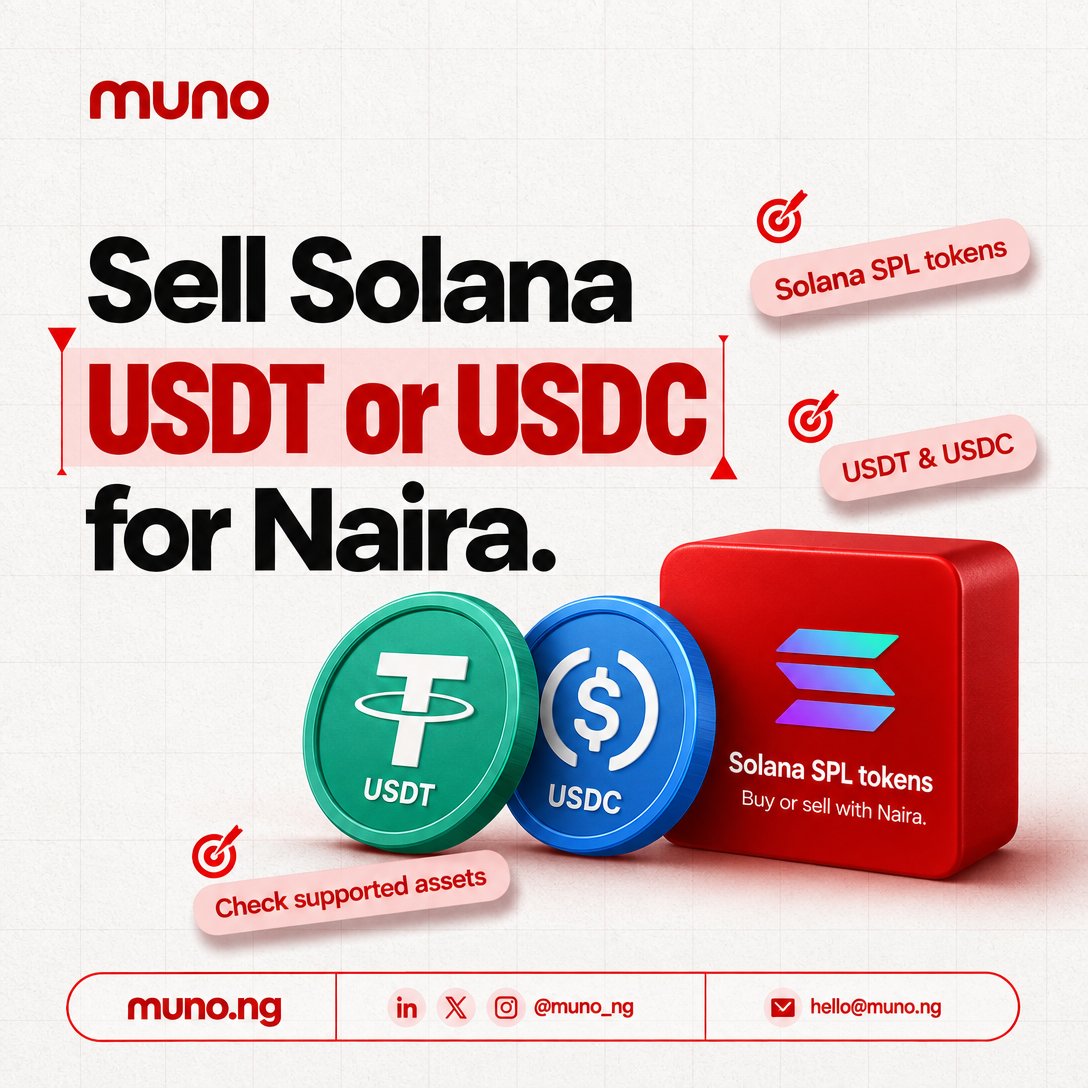 trymuno's tweet photo. Buying or selling Solana USDT or USDC for Naira? Muno supports both as SPL tokens on Solana. Check supported assets before starting your swap. #Cryptocurrency #Solana https://t.co/yRFkkiVjUM