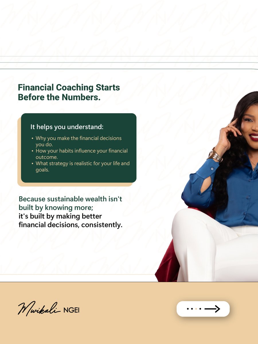 tinahngei's tweet photo. The biggest financial decisions don't start with investments.

Financial advisory helps you decide what to do with your money. Financial coaching helps you understand how you make financial decisions, your habits, mindset, goals, and behaviours. Lasting financial progress isn't b https://t.co/WFIXUWzZhx