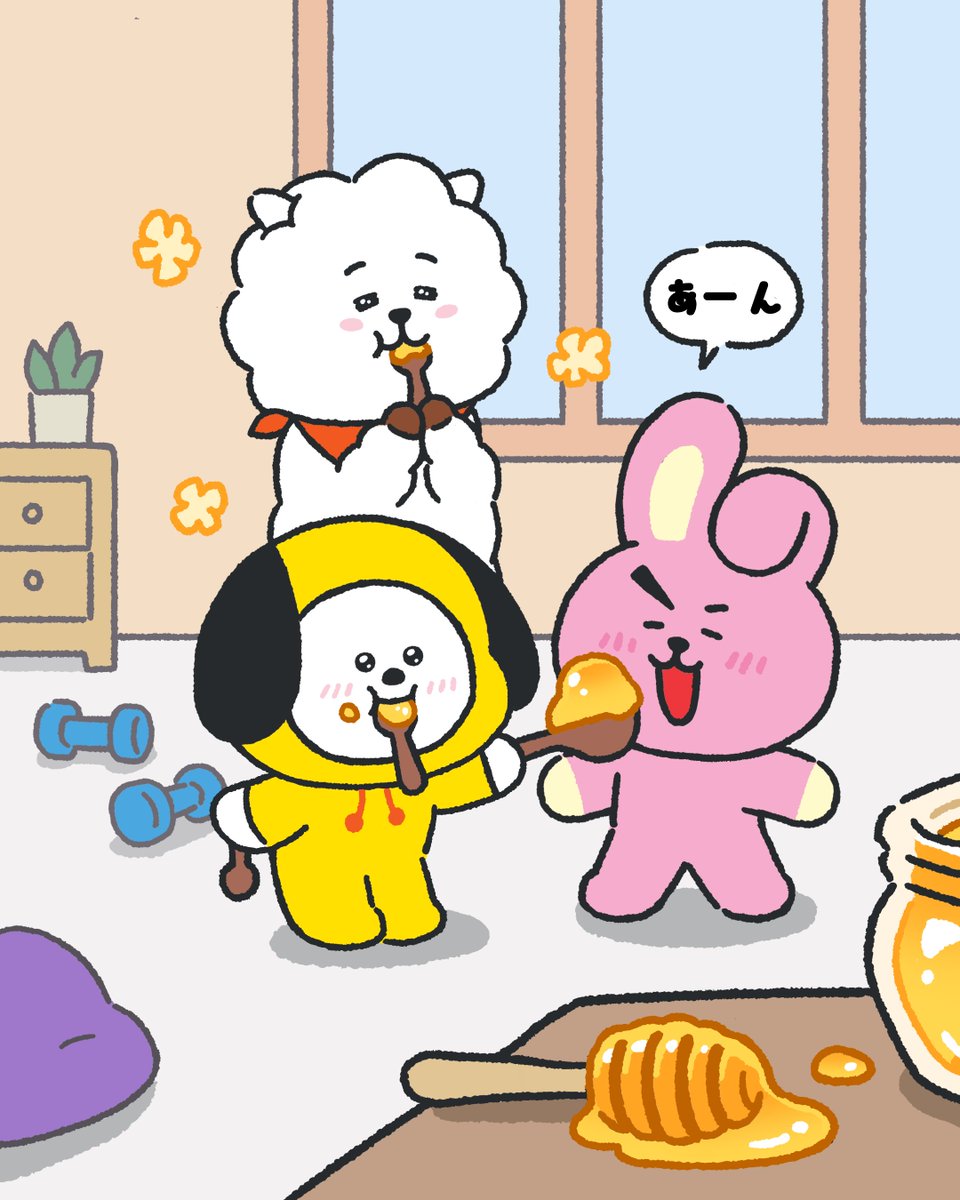 BT21_Japan's tweet photo. MANGは甘いものにいつだって本気...💛🍯
#BT21 #RJ #MANG #CHIMMY #COOKY #Honey https://t.co/ttYku8m0xX