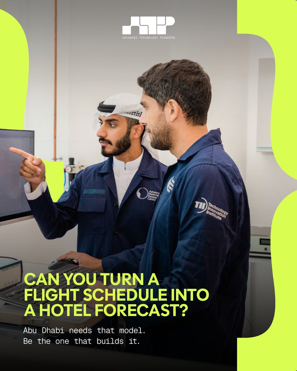 atrcuae's tweet photo. Can AI connect flights with hotel demand? ✈️🏨

Take on the DCT Abu Dhabi challenge and build a smarter tourism planning solution.

🏆 AED 50K + up to AED 40K in additional prizes.

🔗 Apply via ChallengeON
https://t.co/jinu7W6cjR

#ATP #DCTAbuDhabi #AI #DataAnalytics https://t.co/l3anp65q05