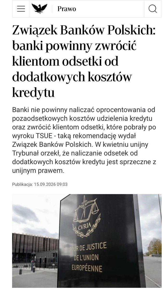 Karolinaborr's tweet photo. ZBP: banki powinny zwrócić odsetki od pozaodsetkowych kosztów kredytu (wyrok TSUE C-744/24). Ważne "ale": to nie zamyka sprawy SKD, jeśli umowa narusza też obowiązki informacyjne z ustawy o kredycie konsumenckim. ⚖️
#SKD #konsument #prawo https://t.co/ZvOce3wPQh