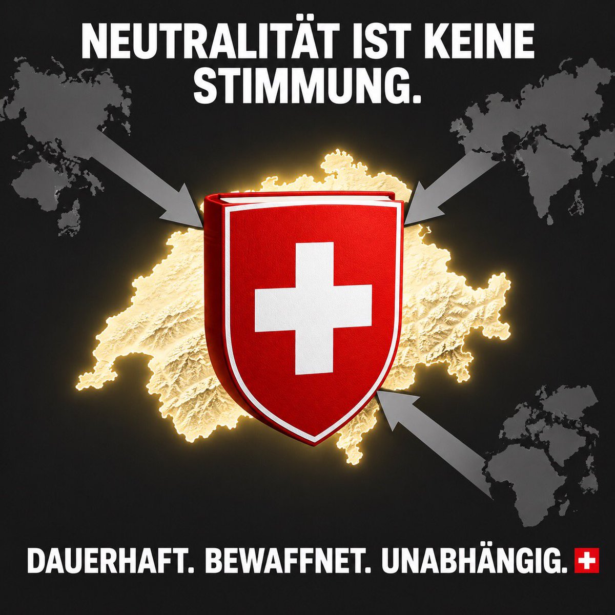 BobgonzaleBob's tweet photo. Ich war gestern Abend mit einer guten Freundin essen.  

Sie fragte mich, warum die Schweiz die Neutralitätsinitiative braucht.

Ich fragte sie: «Wenn der nächste Krieg ausbricht: Soll Bern unter dem Druck von Brüssel, Washington und der NATO entscheiden, dass die Schweiz Partei ergreifen muss?»
Genau deshalb.

Neutralität muss eine Verfassungsregel sein – keine politische Stimmungslage.  
Dauerhaft. Bewaffnet. Unabhängig. 🇨🇭
JA zur Neutralitätsinitiative.
