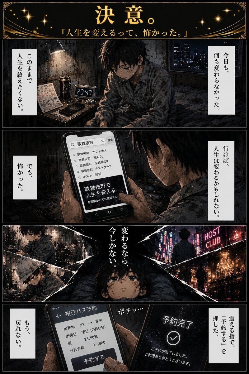 starguys_host's tweet photo. 【ホスト実録漫画】

▼彼は本当に「カバン一つ」で夜行バスに飛び乗った。

⇩ ホストコラム 公開中 ⇩
CANDYS FILM / せいや
https://t.co/bnC5pvZsVM

#スターガイズ #ホスト求人 #CANDYSFILM #セイヤ 

@CANDYS_FILM 
@groupdandy