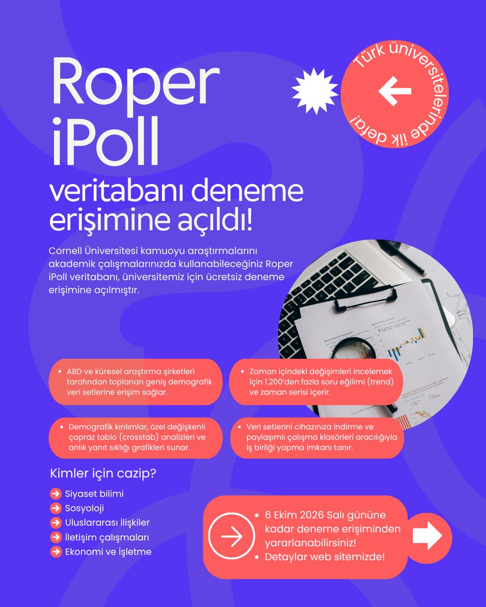 ktpticaret's tweet photo. 📝Roper iPoll Veritabanı Deneme Erişimine Açıldı!

📌6 Ekim 2026 tarihine kadar deneme erişiminden yararlanabilirsiniz.

🔎Detaylı bilgi için web sitemizi ziyaret edin.

#İstanbulTicaretÜniversitesi #Ticaretliyiz #RoperiPoll #RoperCenterforPublicOpinionResearch #CornellUniversity https://t.co/qnuNmxO2HB