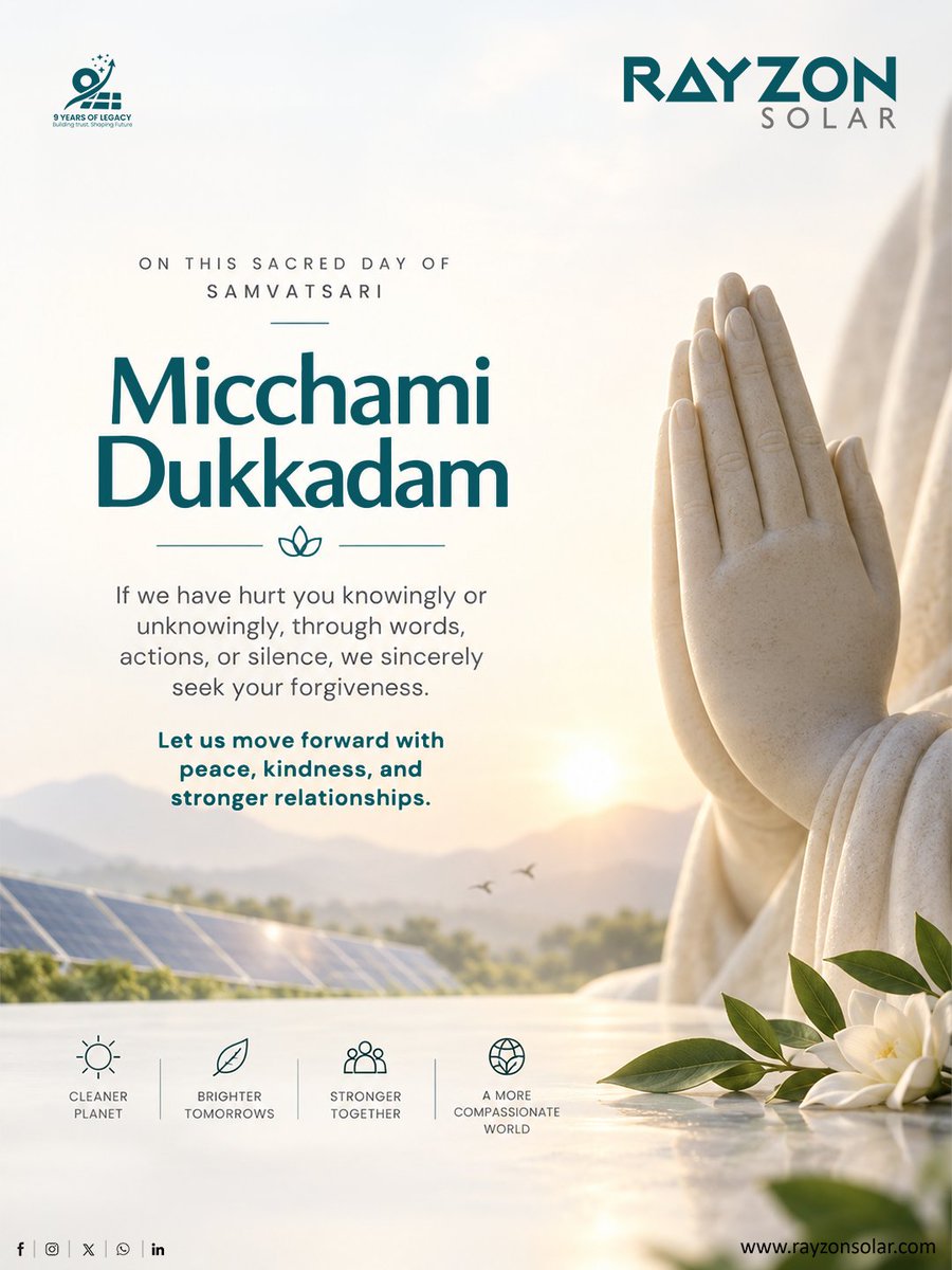 rayzonsolar's tweet photo. On this sacred day of Samvatsari, we seek forgiveness for any hurt caused knowingly or unknowingly, through our words, actions, or silence.

May we let go, forgive, and move forward with peace, kindness, and stronger relationships. Micchami Dukkadam. https://t.co/olUf0GUudP