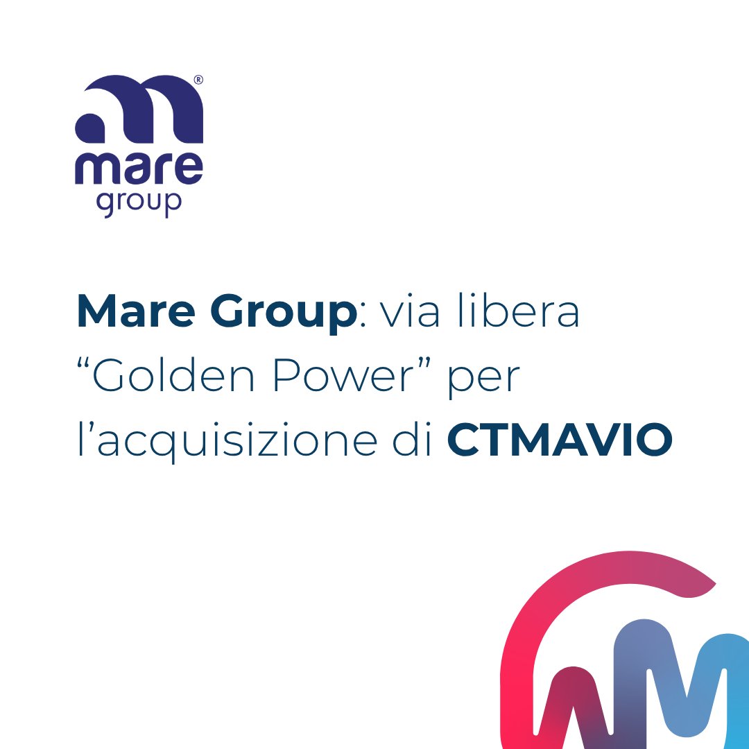 twin_services's tweet photo. #MareGroup ha ricevuto dalla #Presidenza del Consiglio dei #Ministri il via libera Golden Power per l’#acquisizione di #CTMAVIO, anticipando i tempi dell’operazione, con il #closing atteso entro la fine di #settembre 2026
Leggi il comunicato completo: https://t.co/m8OPfOsasi https://t.co/siSorhiM1O