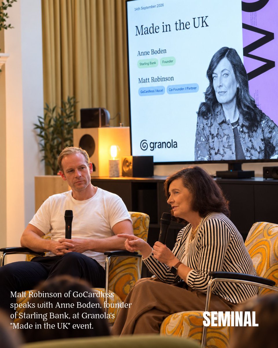 Seminalworld's tweet photo. WE ATTENDED: @meetgranola  kicked off its Made in the UK series in London with a conversation between @AnneBoden and @mattjackrob.

From finding the right moment to start to backing ideas others may not yet see, the conversation was a strong reminder that conviction can be the first step towards building something great.

special shouts to: @theshre 

Check out https://t.co/B30kjPTOI1

#Granola #MadeInTheUK #LondonTech #Founders
