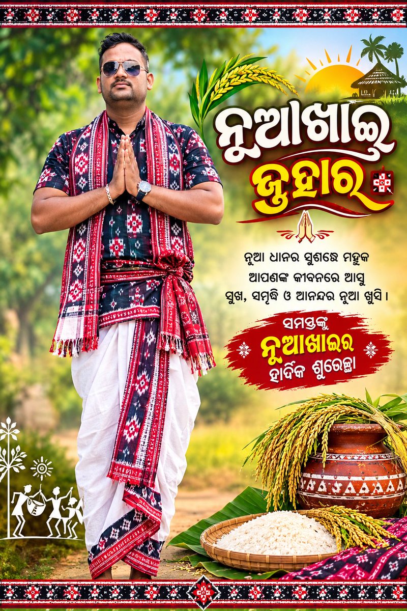 DEBASISSHARMA10's tweet photo. #ନୂଆଖାଇଜୁହାର🙏
ପଶ୍ଚିମ ଓଡ଼ିଶାର ଗଣପର୍ବ ନୂଆଖାଇ ଅବସରରେ ସମସ୍ତ ଭାଇଭଉଣୀ, ବନ୍ଧୁ ଓ ପରିବାରବର୍ଗଙ୍କୁ ମୋର ହାର୍ଦ୍ଦିକ ନୂଆଖାଇ ଜୁହାର। 🌾
       ମା' ସମଲେଶ୍ୱରୀଙ୍କ ଆଶୀର୍ବାଦରେ ସମସ୍ତଙ୍କ ଜୀବନ ସୁଖ, ଶାନ୍ତି, ସମୃଦ୍ଧି ଓ ସୁସ୍ଥତାରେ ଭରିଯାଉ। 
#ନୂଆଖାଇଜୁହାର
#Nuakhai
#NuakhaiJuhar 
#ଆମଓଡ଼ିଶା 
#SambalpuriCulture https://t.co/owfArJyCk9