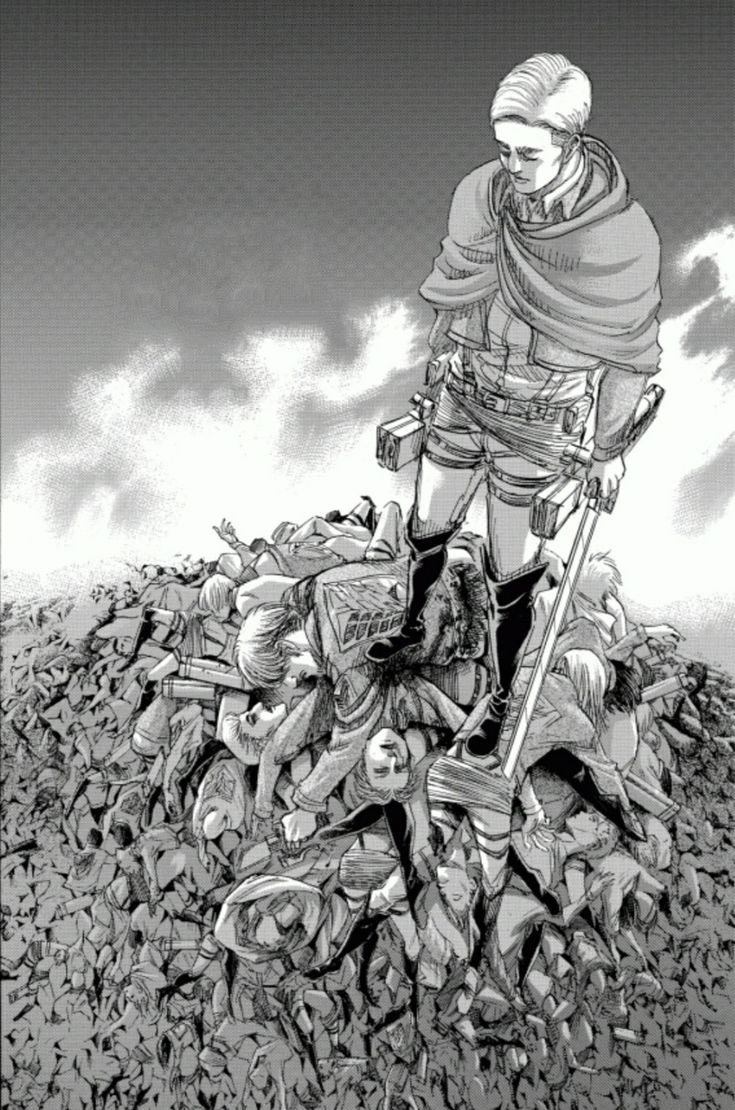 n3saca's tweet photo. Cette planche résume tellement bien le personnage d’Erwin, un homme prêt à utiliser des milliers de soldats comme tremplin afin de satisfaire son désir égoïste de prouver au monde que la théorie de son père était véridique https://t.co/8IpaRjcOFO
