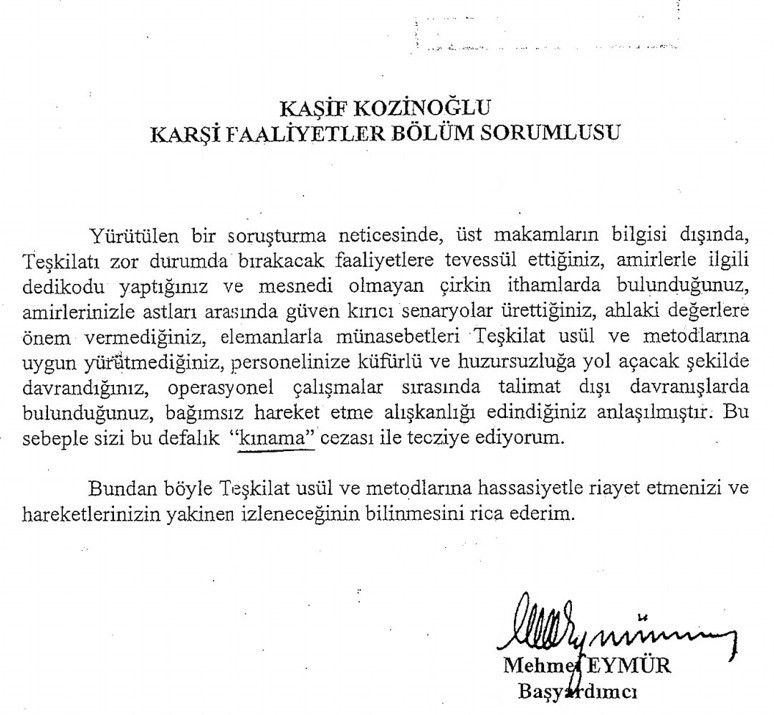 kaanarslanKA's tweet photo. 🚨İşte Kaşif Kozinoğlu'na kurulan ilk kumpasın belgesi!

MİT içindeki Amerikancı kanadın temsilcisi Mehmet Eymür, asılsız ithamlarla Kozinoğlu'na ceza vermiş.

Eymür, 1995'deki "kınama" cezasından sonra da sistematik olarak hedef göstermeye devam etti.

https://t.co/qKGV2utzWN