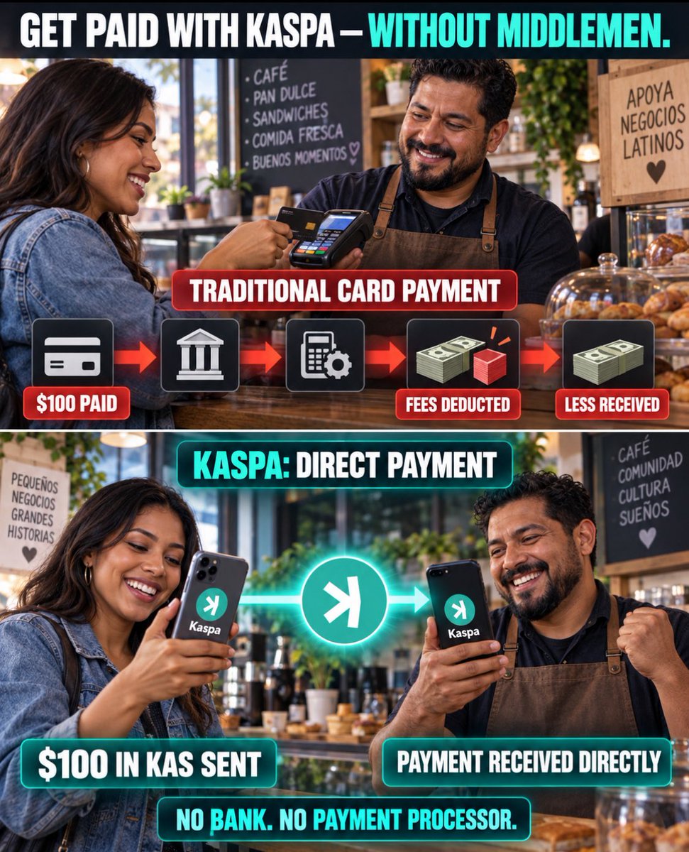 neonposters_au's tweet photo. Get paid directly. Keep more of what you earn. Kaspa cuts out the middlemen.

#Kaspa #KAS #CryptoPayments #SmallBusiness #LatinoBusiness #PeerToPeer https://t.co/DbWN6CiY7B