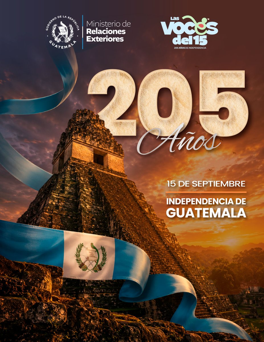 MinexGt's tweet photo. 🇬🇹 Guatemala celebra #205AñosDeIndependenciaGT honrando su historia, sus tradiciones y la diversidad que da vida a nuestra identidad nacional.

Hoy renovamos el orgullo de pertenecer a una tierra llena de cultura, riqueza y esperanza. 
¡Feliz Independencia, Guatemala! 💙🤍💙 https://t.co/5n0c5kkKvm