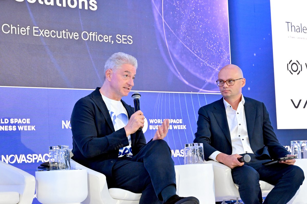 SES_Satellites's tweet photo. Live from #WSBW26 in Paris: Our CEO, Adel Al-Saleh, took the stage today to share his vision for the future of the satellite industry and SES's continued evolution as a space solutions company.

A key theme of his message was that what we provide customers goes far beyond capacity. Today's government, aviation, and enterprise customers need mission-focused solutions, and SES is uniquely positioned to deliver end-to-end services that support their most critical operations.

As we continue to vertically integrate our capabilities, we're expanding our focus beyond connectivity into areas such as sensing, space situational awareness, hosted payloads, direct-to-device (D2D) services, and next-generation secure communications. Combined with our multi-orbit capabilities, these solutions are helping build more resilient, secure, and flexible networks for the future.

Adel also highlighted how innovations such as meoSphere and IRIS² are advancing secure connectivity and enabling new possibilities for governments and institutions across Europe and beyond.

As part of that vision, he discussed our expanded collaboration with @elveomobile,  which will strengthen Europe's direct-to-device ecosystem by combining SES's multi-orbit capabilities with Elveo's patented D2D technology.

This collaboration will help establish D2D satellite manufacturing and supply chain capabilities in Europe, supporting the development of a unique multi-orbit architecture designed to deliver reliable, sovereign, and secure connectivity for governments and institutions.

Read the press release: https://t.co/Mo6TUaH1a3

#WSBW26 #SpaceTech #SatelliteCommunications #DirectToDevice #IRIS2 #Government #Aviation #Connectivity #Innovation #SpaceEconomy