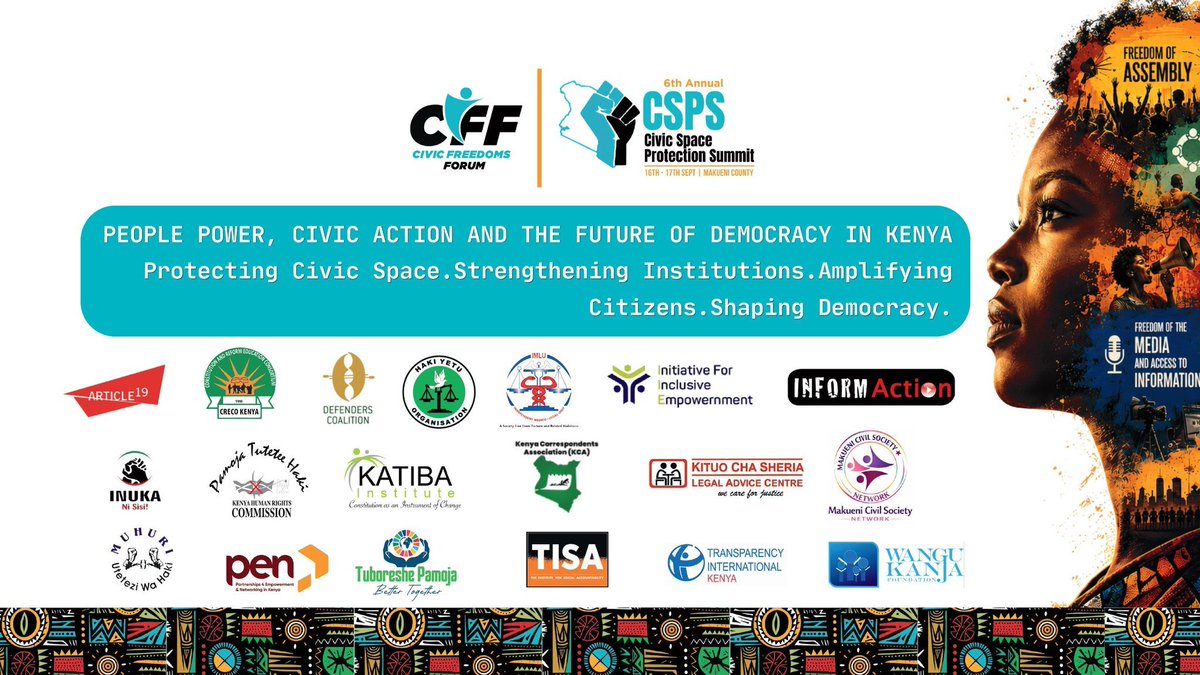 WanguKanjaF's tweet photo. We invite the people of Makueni County and Kenyans across the country to be part of the Annual Civil Space Protection Summit happening from 16th - 17th September.
Meaningful change happens when we move beyond conversations and walk the talk.
#ACSPS6 is powered by 26+ CSOs across Kenya united by one shared commitment: to turn conviction into action.
#VoicesUnbowed