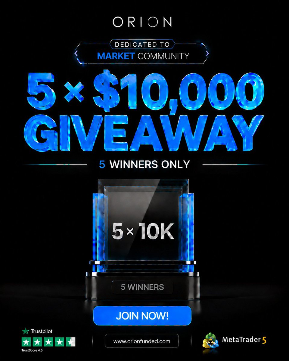 IsahMarket's tweet photo. 🚨 GIVEAWAY ALERT 🚨
 5 × $10K  ACCOUNT 
✅TO ENTRY
✅ Follow
@IsahMarket
@Orionfundedcom
@OrionAffiliates

🔹Like & Repost this Post. 
🔹Like & Repost Quoted Post.
🔹 Tag 3 Traders 
   •••••••••••••••••••

Also Follow:
@NufyFx
@THE_SNR_SNIPER
@_NTradex
@MeenalGFX
@astravex_fx

Winners will be announced soon 🔜