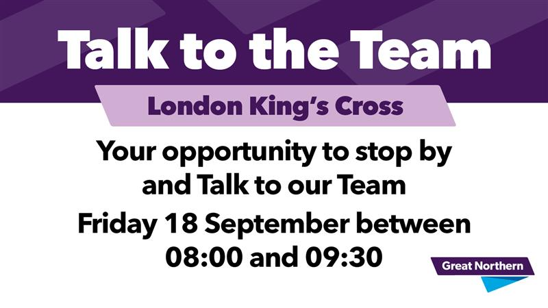 Graphic reading: "Your opportunity to stop by and Talk to our Team" Friday 18th September between 08:00 and 09:30.