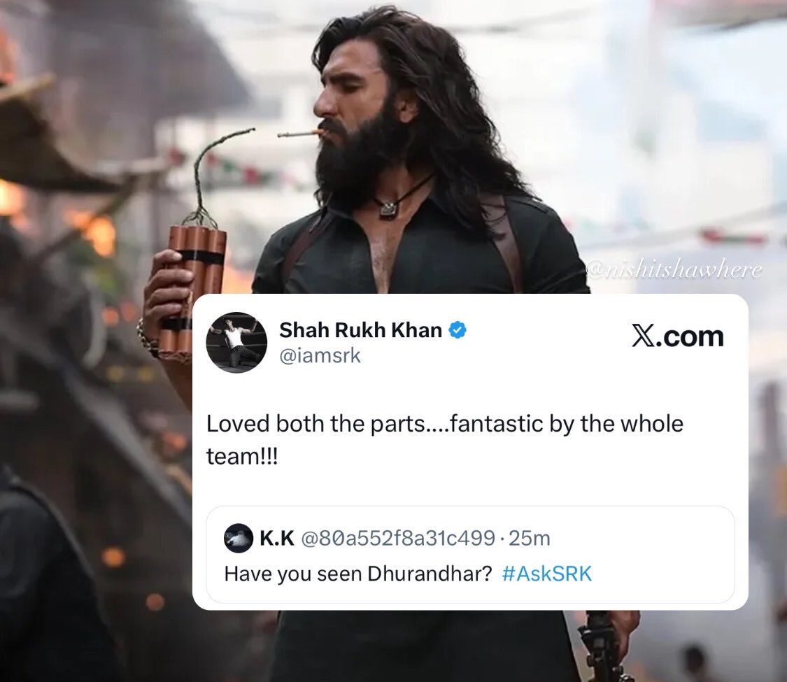 NishitShawHere's tweet photo. Shah Rukh Khan on Dhurandhar 💥💥💥 https://t.co/P0JL0zErRI