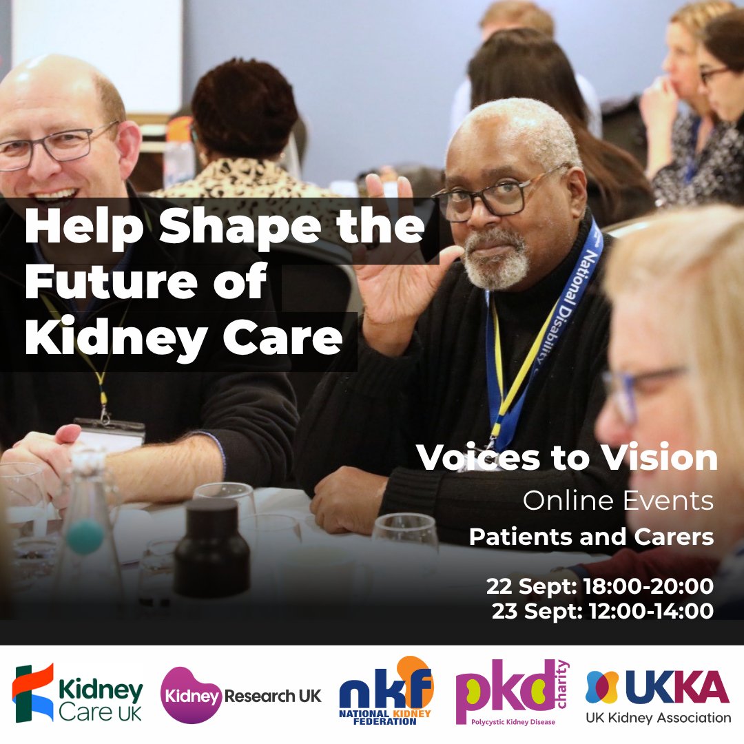PKDCharity's tweet photo. Coming up next week - Have your say on what needs to change and what should be prioritised in a new national kidney disease strategy?

Join one of our upcoming free online listening events and share your views:
22 September | 18:00–20:00
23 September | 12:00–14:00
Register 👉 https://t.co/2FmyhgCj5B