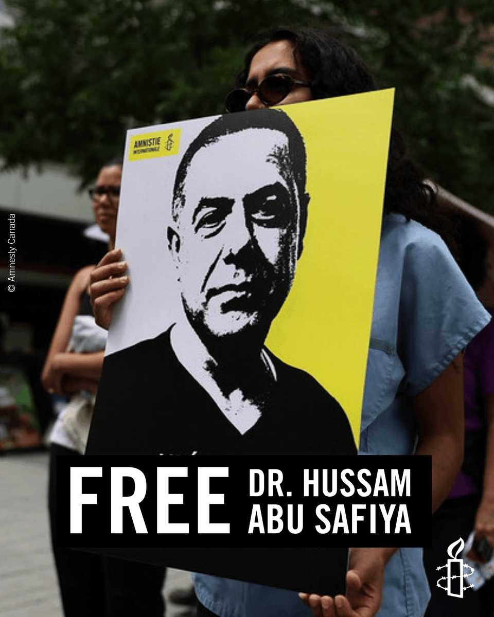 amnistiaespana's tweet photo. Estamos profundamente alarmadas por las inquietantes informaciones según las cuales #HussamAbuSafiya está siendo sometido a palizas continuadas, privación deliberada del sueño y amenazas para que no revele las condiciones de su detención mientras se encuentra bajo custodia israelí.  Sigue presionando por su libertad ➡️ https://t.co/QAVy9eF0wG

Las autoridades israelíes deben poner en libertad de forma inmediata e incondicional al Dr. Abu Safiya y a todas las y los palestinos detenidos de forma arbitraria. Hasta que se produzca la puesta en libertad del Dr. Hussam, el Servicio Penitenciario israelí debe garantizar que esté plenamente protegido contra cualquier tipo de maltrato, que reciba atención médica urgente, adecuada e independiente, y que se permita la visita inmediata de observadores independientes.