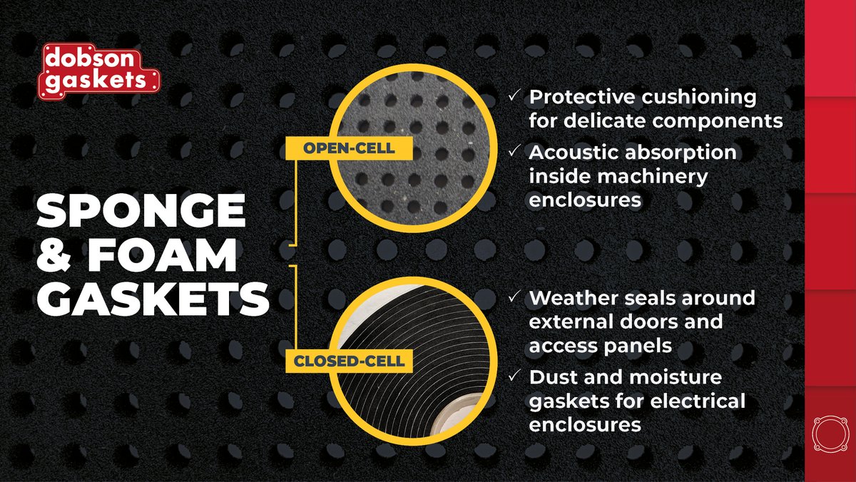 DobsonsGaskets's tweet photo. Open-cell or closed-cell gaskets? Balance sealing, cushioning, ingress resistance and compression recovery with operating conditions.

Dobson Gaskets can help you specify the right material for your application: https://t.co/ICLf1lQD1Z https://t.co/TAUc4KDTex