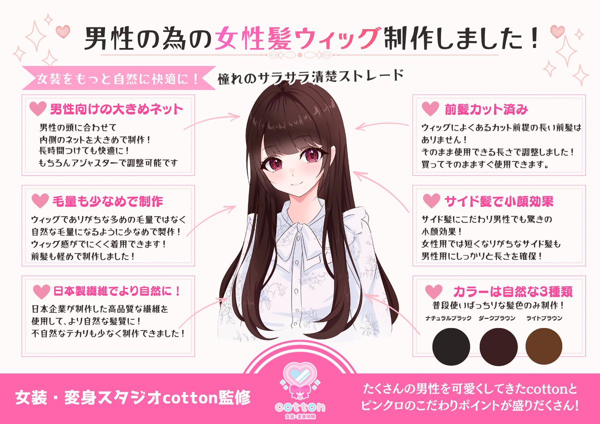 pinkycloset_jp's tweet photo. 何を言っているか分からないと思うが…

【男性用の女性髪ウィッグ】作りました！

最終検品中ですが男性がかぶって一番可愛くなるように＆快適に着けられるようにつくっています！

もうすぐ販売開始するのでもうちょっとお待ちくださいね！ https://t.co/fhkVKagCXL