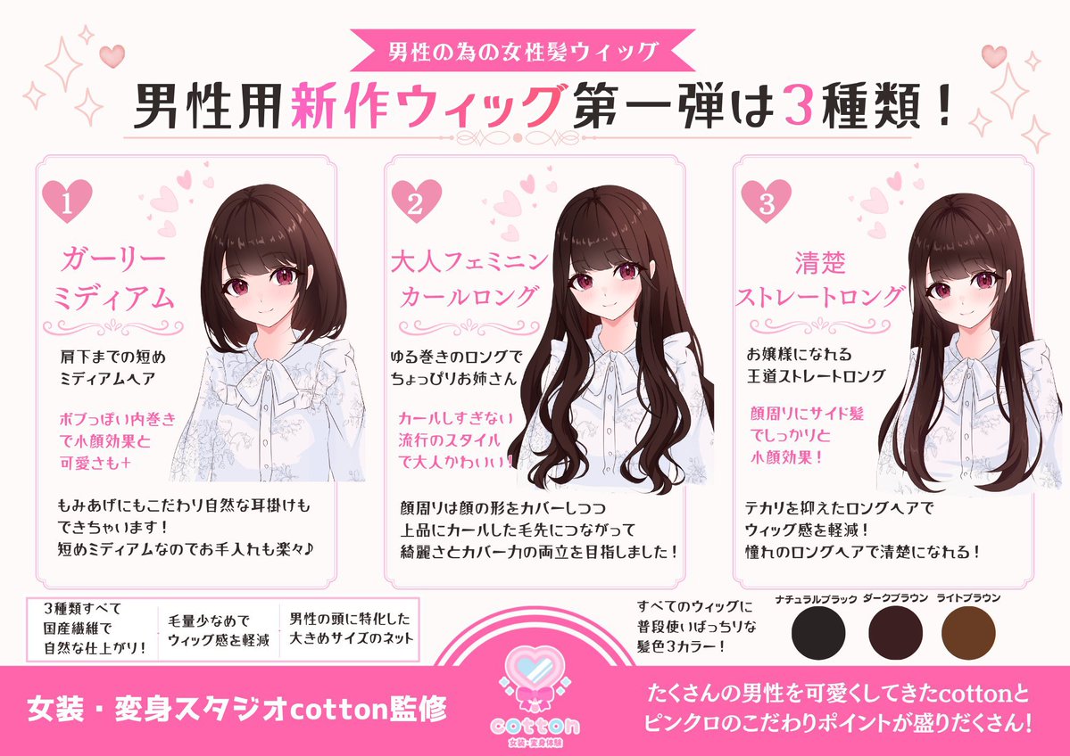 pinkycloset_jp's tweet photo. 何を言っているか分からないと思うが…

【男性用の女性髪ウィッグ】作りました！

最終検品中ですが男性がかぶって一番可愛くなるように＆快適に着けられるようにつくっています！

もうすぐ販売開始するのでもうちょっとお待ちくださいね！ https://t.co/fhkVKagCXL