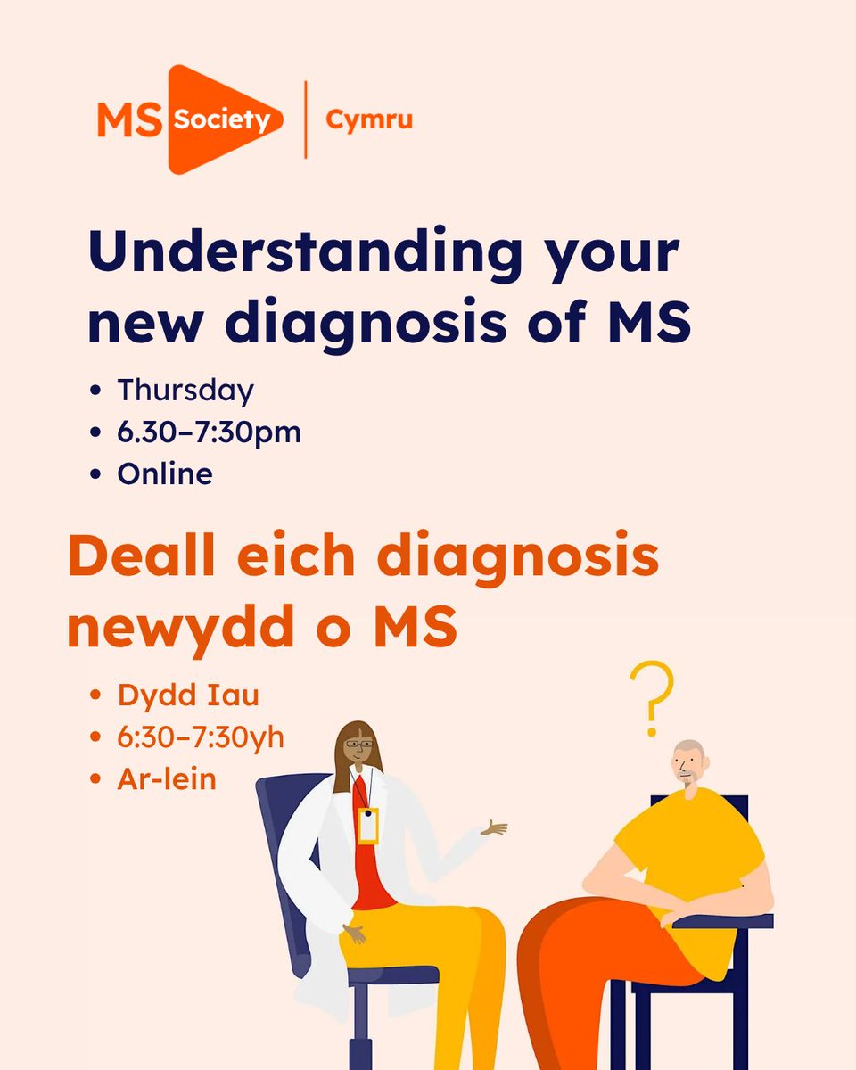 mscymru's tweet photo. 📢 New MS diagnosis? Join our free online webinar!
Thur 17th Sept | 6:30pm - 7:30pm | Online
For anyone newly diagnosed with MS, or their family and friends. Free to attend, and you can join anonymously with your camera off.

🔗 Register on Eventbrite https://t.co/NgTi8KcFEH https://t.co/FYxultqA78