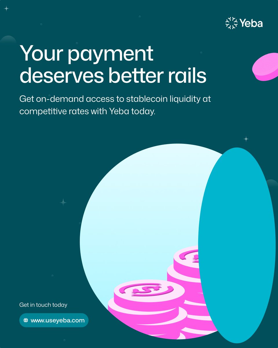 yebatech's tweet photo. When your business needs to move money across borders, waiting shouldn't be part of the process.

With Yeba, you get on-demand access to stablecoin liquidity at competitive rates, so you can settle faster and keep your business thriving.

Talk to us today at https://t.co/2LNuce85zc