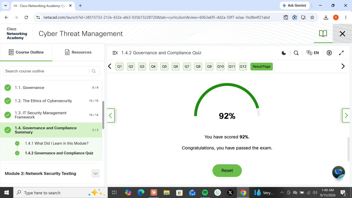 rofeehah1_xx's tweet photo. Didn't expect "Governance & Compliance" to be this interesting. Learned how organizations stay accountable, secure, and compliant behind the scenes, it's the backbone holding everything else together.
@THE_CYBRARIANS @confirmedHOD @bash_voice
#CyberSecurity #GRC #CiscoNetAcad https://t.co/K2Wx7kFhwm