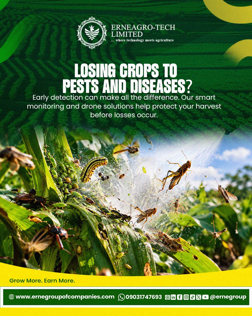 ernegroup's tweet photo. Are you losing your harvest to crop infestation?

Reach Erne Agro Tech Limited today for help.  

Contact: +234 903 174 7693  

#erneagrotechlimited #ernegroupofcompanies #ernegroup #agriculture #food https://t.co/ssBVBsECcw