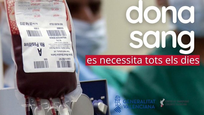 GVAdonasang's tweet photo. Dona sang a #Canals
📆Dimarts #15setembre
📍CA Don Jose Metge (10:00-13:00h / 16:30-20:30h)
La necessitat de sang és diària 👉 La vida de molts malalts depén de transfusions de sang periòdiques, per això, et necessiten.
#DonaSang
Uneix-te a #LaFàbricaDeLaVida ❤️ https://t.co/XTJsgtPuau