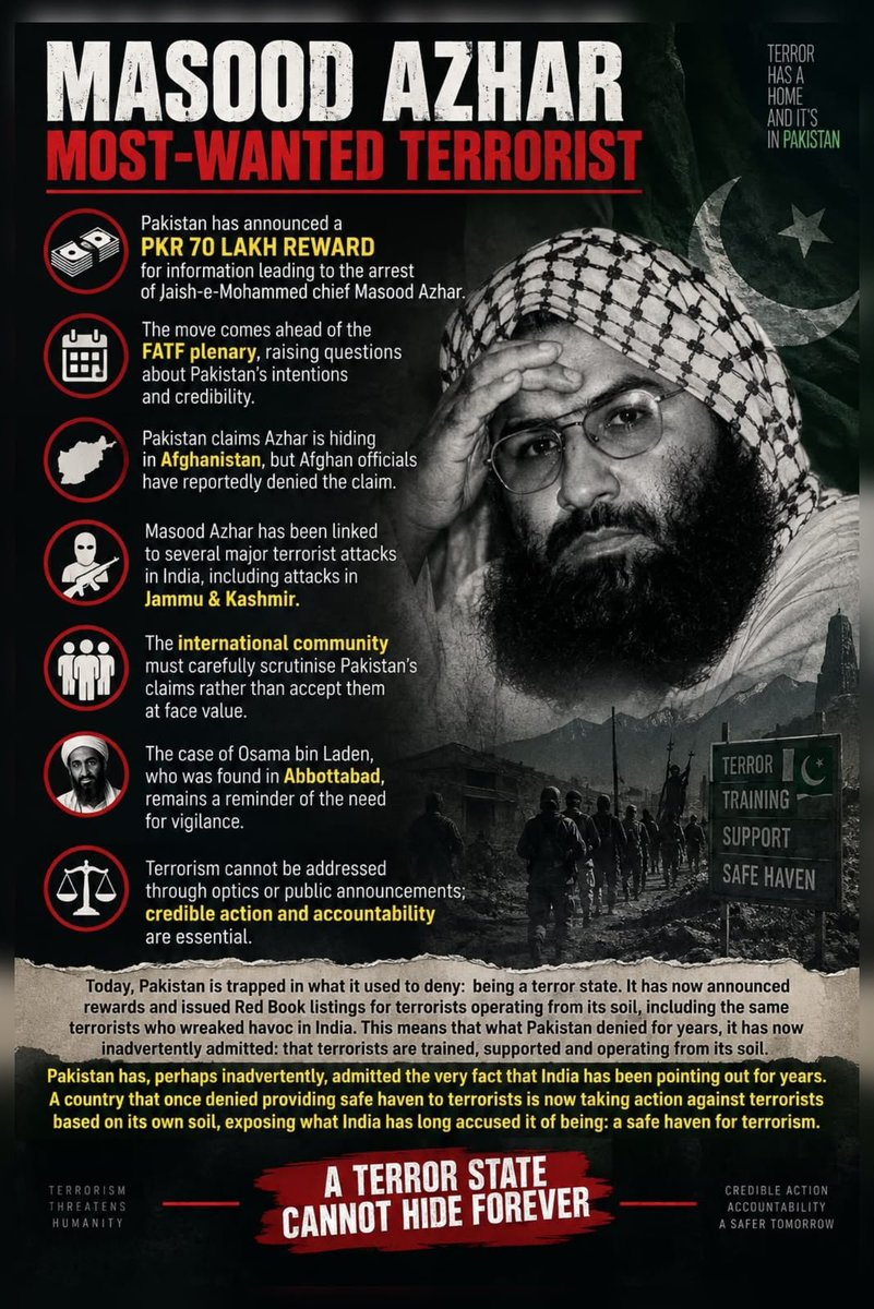 Kmrcentre's tweet photo. Pakistan’s gimmick of the Red Book and reward for Masood Azhar is another effort to deceive the world ahead of the FATF’s plans to review its actions next month. The timing and intricacies of this move seem to suggest an exercise in optics rather than genuine conviction. https://t.co/7GeFUgQG6I