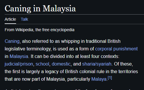 Fer137xyz's tweet photo. @IsraelWarRoom Wikipedia explains that canings are a legacy and fault of British colonialism !!, yet seems to justify them when carried out under Sharia law, with medical safeguards, and so on. https://t.co/zMkWik4FNx