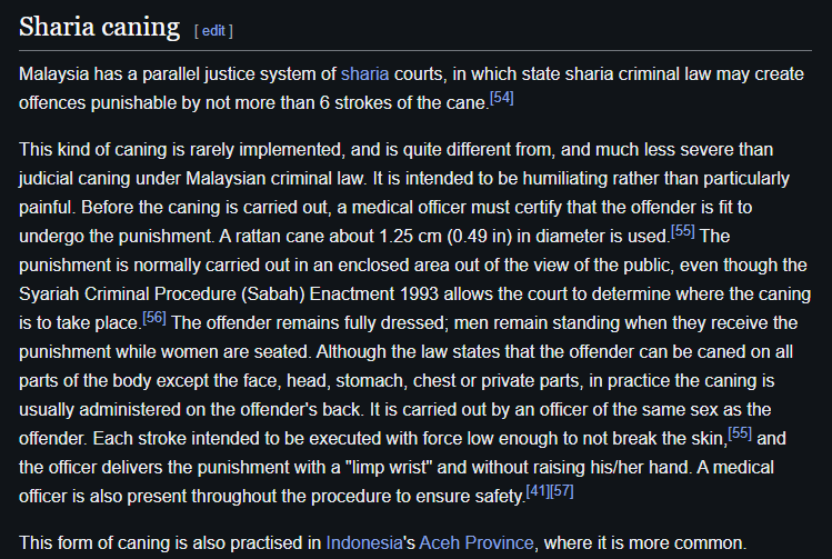 Fer137xyz's tweet photo. @IsraelWarRoom Wikipedia explains that canings are a legacy and fault of British colonialism !!, yet seems to justify them when carried out under Sharia law, with medical safeguards, and so on. https://t.co/zMkWik4FNx