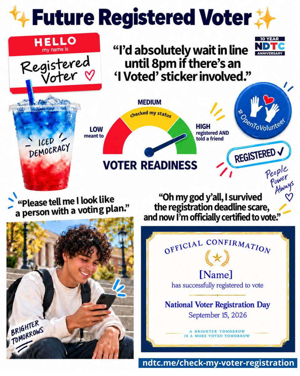 TrainDems's tweet photo. It's National Voter Registration Day!!
Check your status ποΈ β
οΈ π ποΈ https://t.co/sX2qTSu4Wu
#NDTC #TrainDems #NVRD2026 #DemocraticBallot #GOTV #GetOutTheVote https://t.co/dnAh0x793y