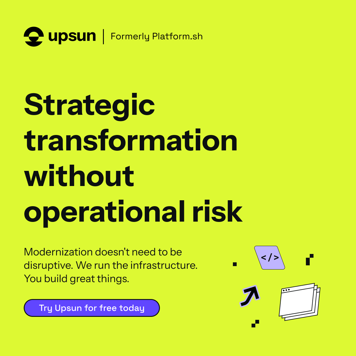 upsundotcom's tweet photo. Strategic transformation without operational risk. 👀
Start an Upsun trial 👉 https://t.co/UG5GiTX1pb https://t.co/EMg6cmzzB8
