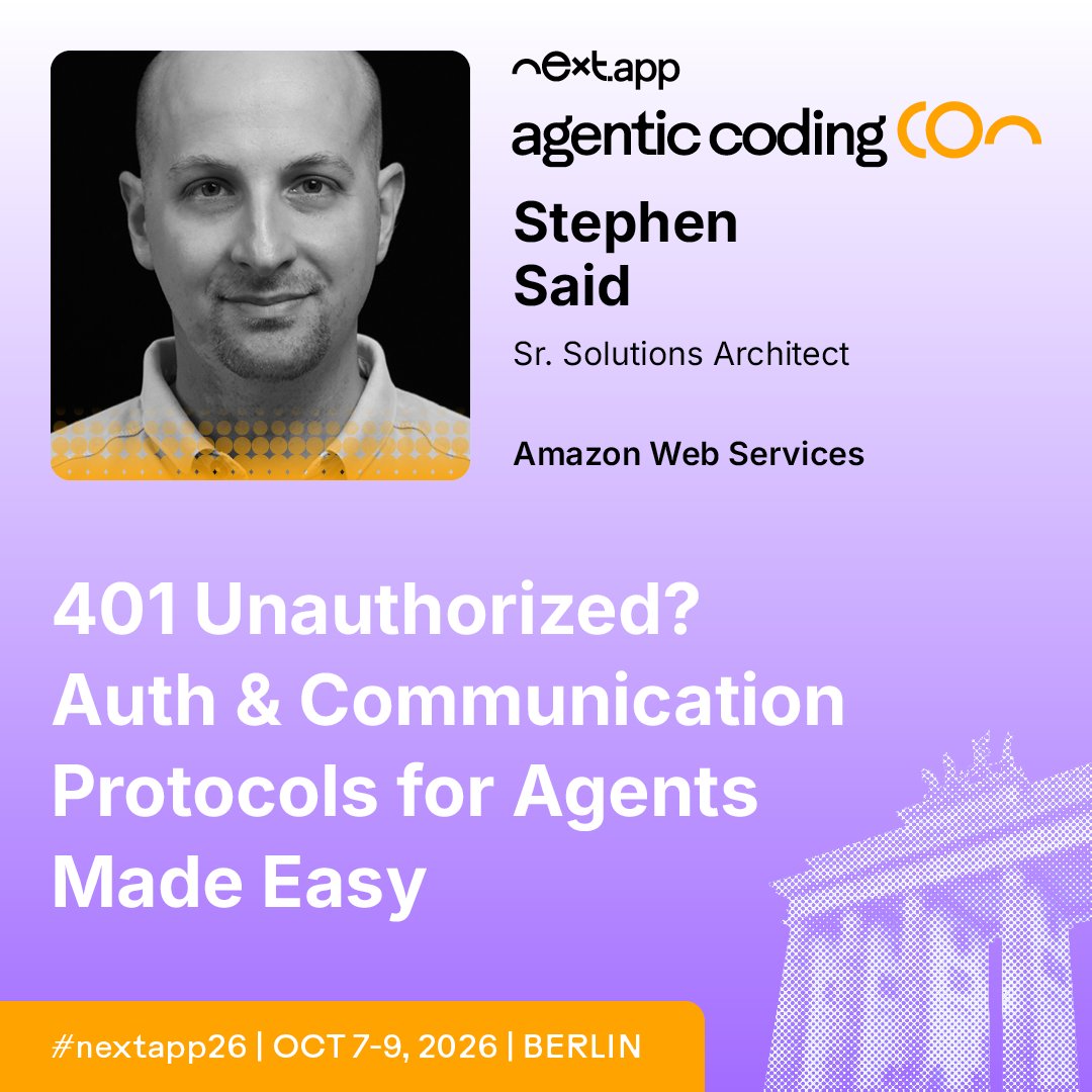 agenticodingCon's tweet photo. Who acts as the OAuth server when an MCP client connects? 🔐

Stephen Said breaks down MCP Auth, A2A, OAuth 2.1, and OIDC at agentic codingCon — specifically the questions that block production agents, not demos.

Learn more: https://t.co/Saj5yAZxTk #nextapp26 #AgenticAI https://t.co/wE7poH7J9w