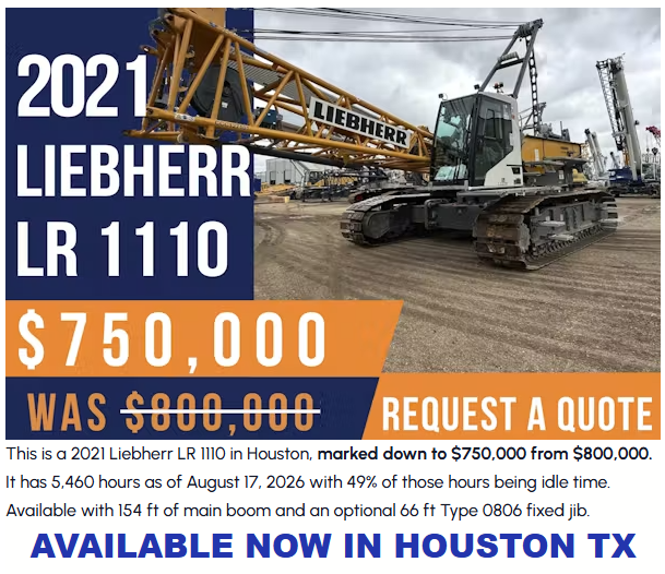 CraneNetwork's tweet photo. 2021 Liebherr LR 1110, now $750,000

https://t.co/x1CZwz5UMq

#Cranes #LiebherrCranes #Lifting #Rigging #CrawlerCranes #Bigge #CraneNetwork #CranesforSale #CraneSales https://t.co/MfKxbFhUeK