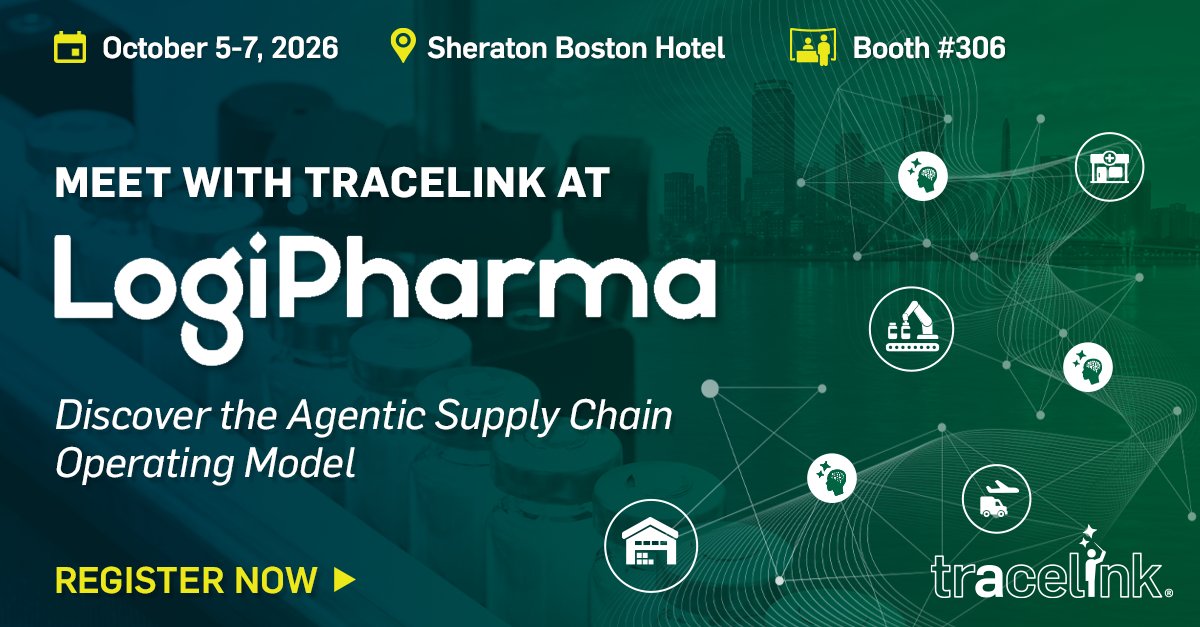 TraceLink's tweet photo. Meet with TraceLink at #LogiPharma U.S. to explore how the Agentic Supply Chain Operating Model can be applied to real supply chain operations—and where governed OPUS Agents can make a difference.

Learn more and schedule a meeting: https://t.co/9ta0nQdDRe https://t.co/Bs80GRAX0L