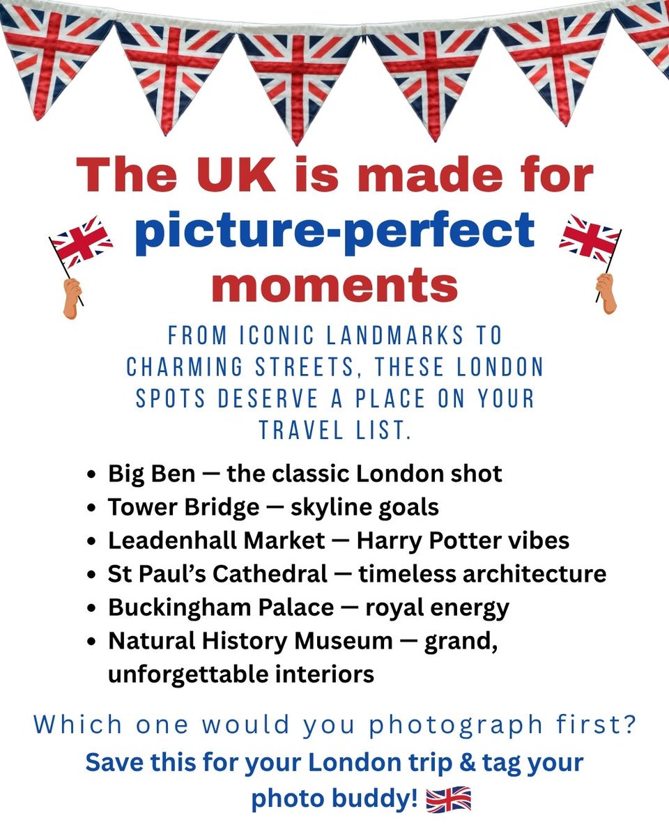 traveloflights's tweet photo. London knows how to make every corner Instagram-worthy. 🇬🇧✨

Big Ben 🕰️ 
Tower Bridge 🌉 
Leadenhall Market ✨ 
St Paul’s ⛪ 
Buckingham Palace 👑 
Natural History Museum 🦖

Which one would you post first? 👀

https://t.co/ZuTQtACPQj

#LondonTravel #VisitLondon https://t.co/JWlJelL8jx