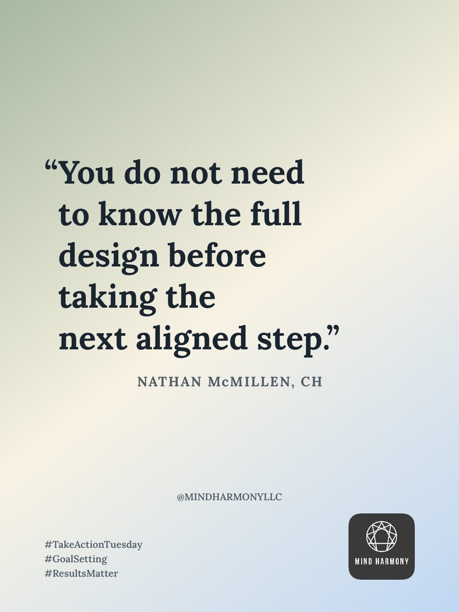 MindHarmonyLLC's tweet photo. Take the aligned step you see now.

#TakeActionTuesday
#GoalSetting #ResultsMatter #MindHarmony #PersonalizedGrowth #EveryDayChange https://t.co/aKTFgCmtXH