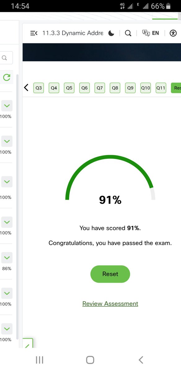 oladmejixx's tweet photo. Day 10✅
Completed module 10 and 11 on @CiscoNetAcad.
My learning today was on IPv6 addressing formats and rules, and Dynamic addressing with DHCP.
On the checkpoint exam, I got 82% and 91% on the module 10 & 11 respectively.
#ccna #cisco #LearninInPublic #networking https://t.co/IC2AJ2GSDd