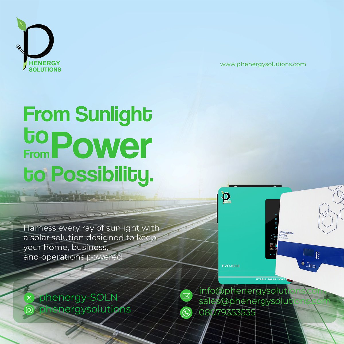 Phenergy_SOLN's tweet photo. From sunlight to power, from power to possibility. 🌞⚡ Harness every ray with Phenergy Solutions — keeping homes &amp; businesses sustainably powered.
🔗 https://t.co/91zlP6kLs5   📱 WhatsApp: 08079353535

#SolarEnergy #CleanTech #PhenergySolutions #GoGreen https://t.co/MRkquykf0R