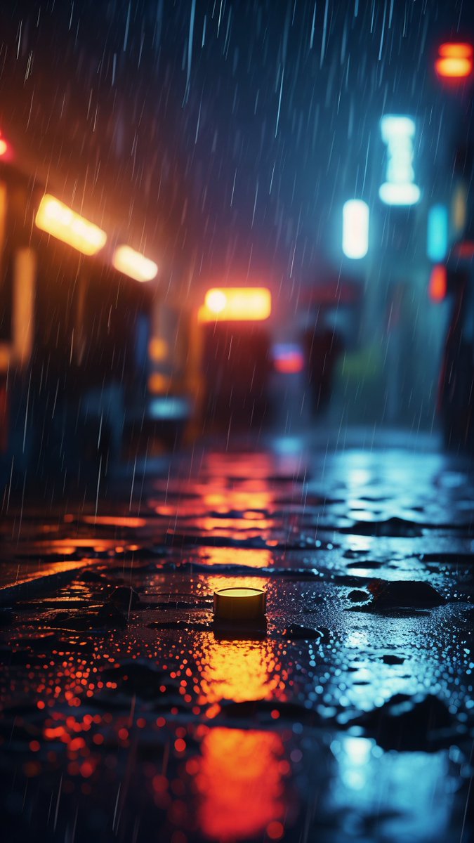 ColonelFlo's tweet photo. Rain-soaked street, neon lights blurring in puddles—late night vibes hit different， https://t.co/a7yzsOWeeo