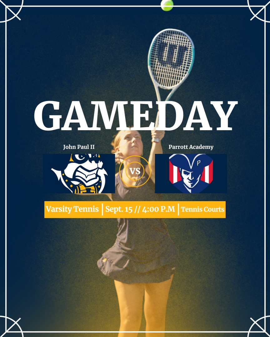 JP2SPORTS's tweet photo. Time to ruffle some feathers as we host rival Parrott Academy! 🐾 Start your afternoon watching girl's tennis &amp; JV volleyball at 4:00, followed by varsity volleyball at 5:15, and the boy's varsity soccer team will finish the day playing the Patriots on the turf at 6:00! 🎾🏐⚽️ https://t.co/7J70E77yc9