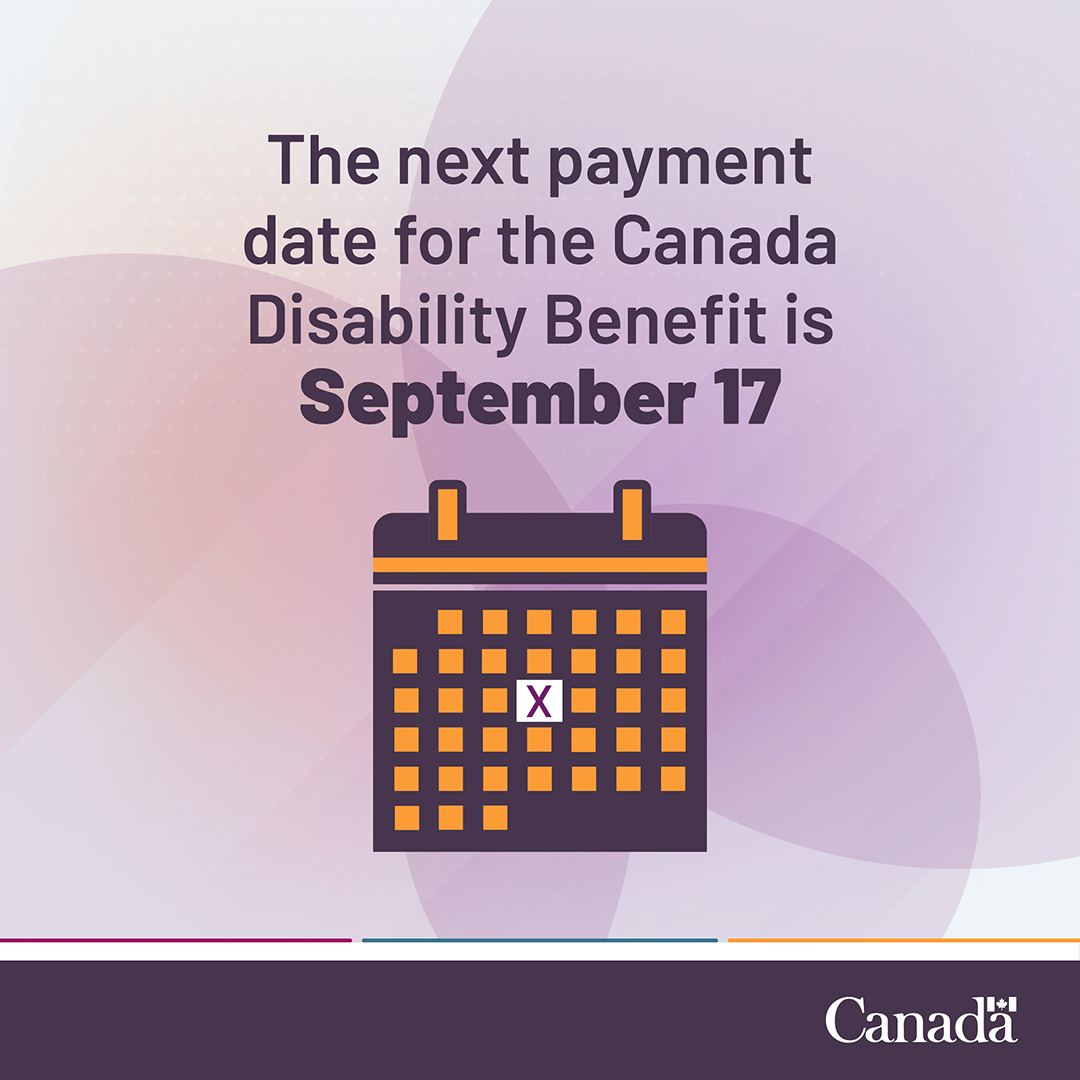 The next payment date for the Canada Disability Benefit is September 17
A graphic of a calendar