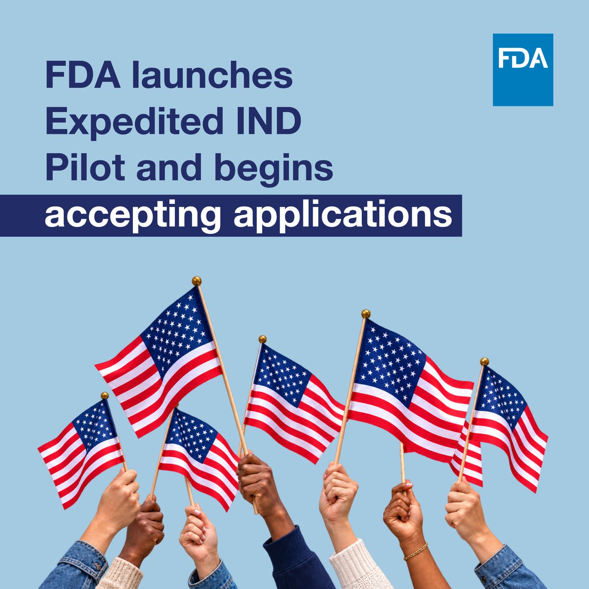 FDADrugs's tweet photo. Today we announced the final design of the Expedited Investigational New Drug (IND) Pilot, a key Trump Administration priority to accelerate American medical innovation and keep early clinical research in the U.S. The program seeks to accelerate the time from a drug being identified to a first-in-human clinical trial. FDA will be partnering drug companies with qualified research institutions that have scientific and regulatory expertise to support efficient IND applications. The agency will accept applications to participate in the pilot until October 30, 2026. https://t.co/iLxwt3wFGI