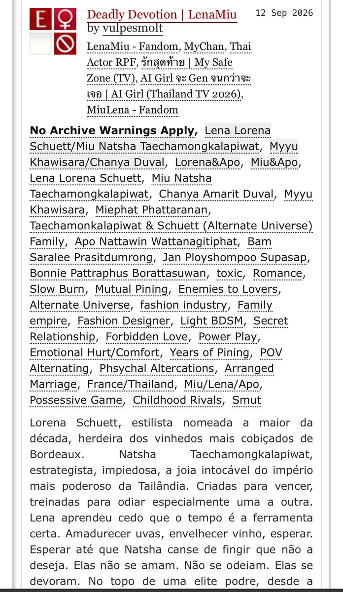 lena_miufanfics's tweet photo. They call it a contract. I call it the beginning of their downfall. Two rivals, one dangerous devotion. 🖤🔥 LenaMiu. 

https://t.co/BFMDaqQtZC

#ลีน่าหมิว #fanfictionLenaMiu 
#LenaMiu #AO3 
#lesbianfiction https://t.co/uKLX9gTOnL